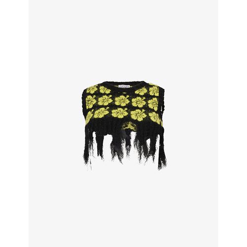 Womens Yellow Floral-pattern Cropped Cotton-blend Top M