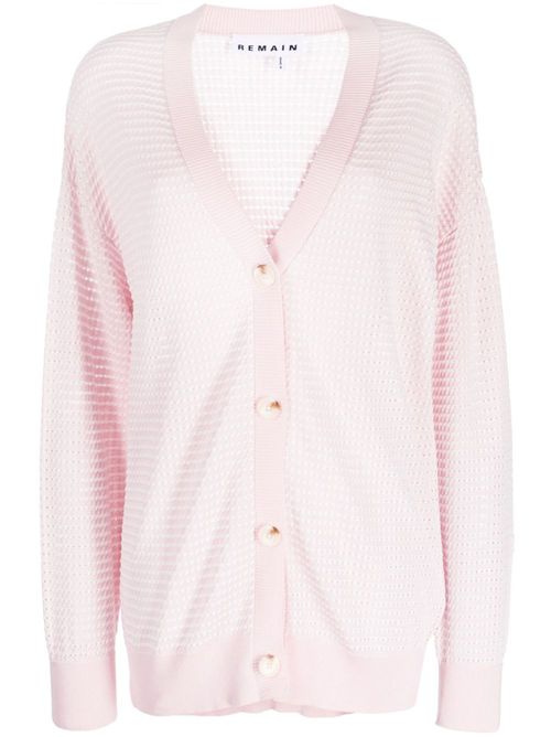 Open-knit V-neck cardigan - Pink