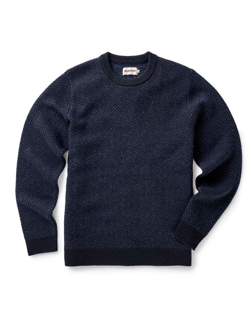 Men's Wool Eddy Crew in Heather Marine Herringbone