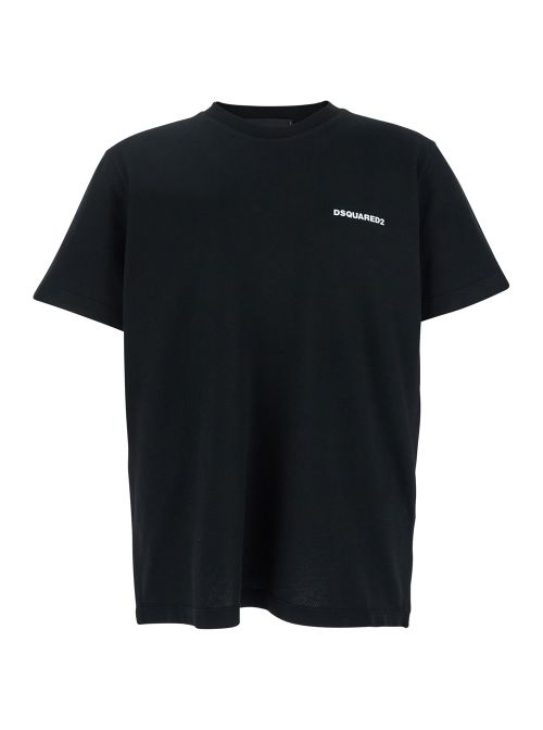 Black T-shirt With Lettering Logo Printed On The Chest In Cotton Man