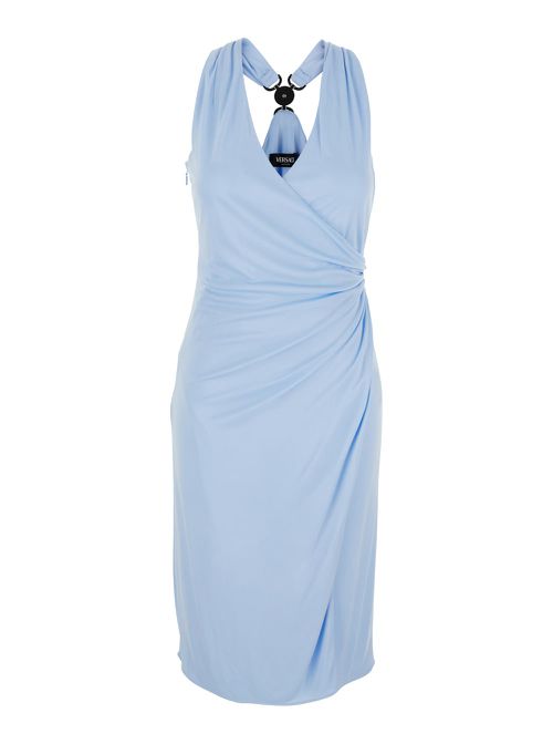 Light Blue Midi Dress With V-neckline In Viscose Woman