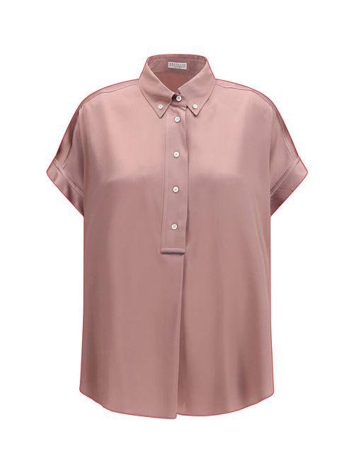 Silk Short-Sleeved Shirt — Pink