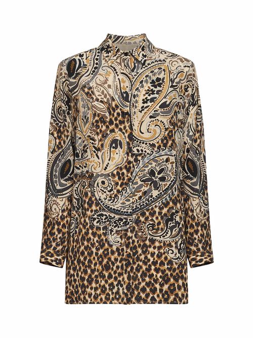 Multicolour Paisley & Animalier Silk Shirt — Multicolor