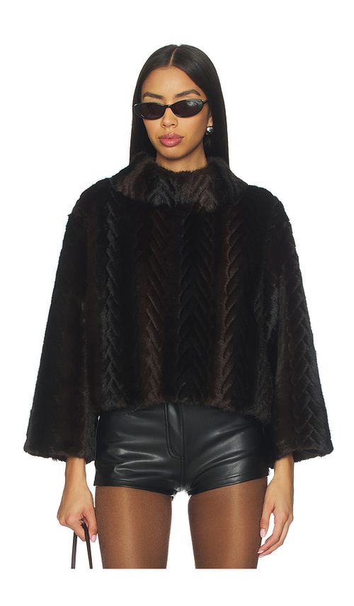 Jocelyn Faux Mink Pullover Sweatshirt in Chocolate. XS also in L