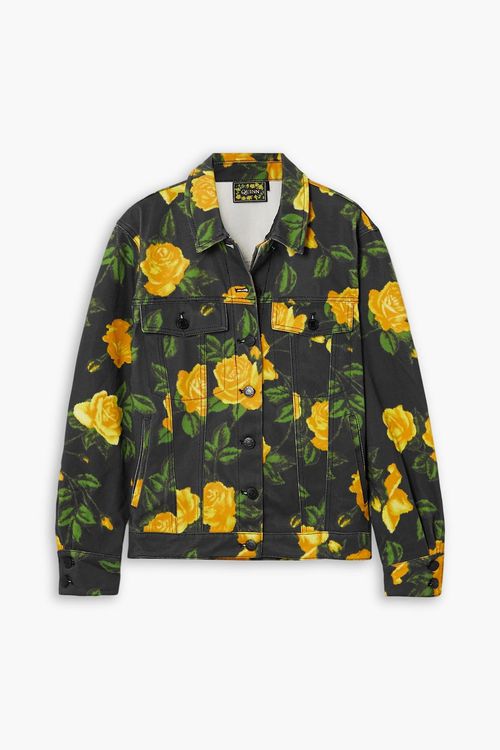 Floral-print denim jacket - Black - UK 10