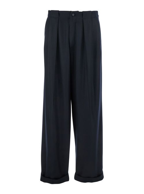 Black Pants With Belt Loops And Cuffed Hem In Wool Man
