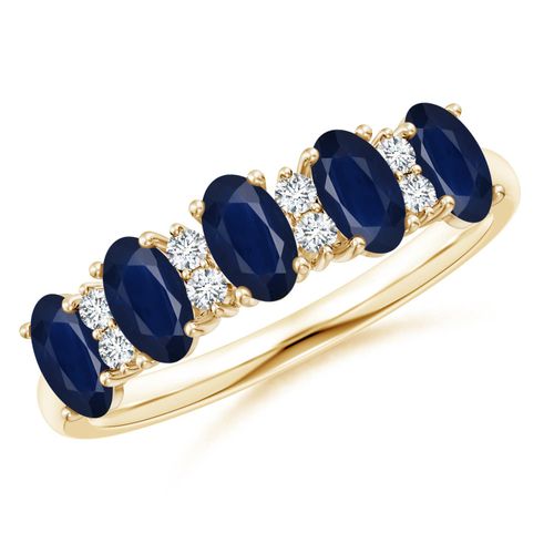 Angara 1.5 Carats Five Stone Blue Sapphire and Diamond Wedding Ring in 18K Yellow Gold
