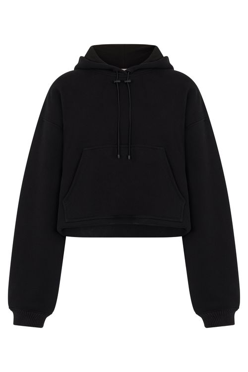 Cropped Cotton Hoodie — Black