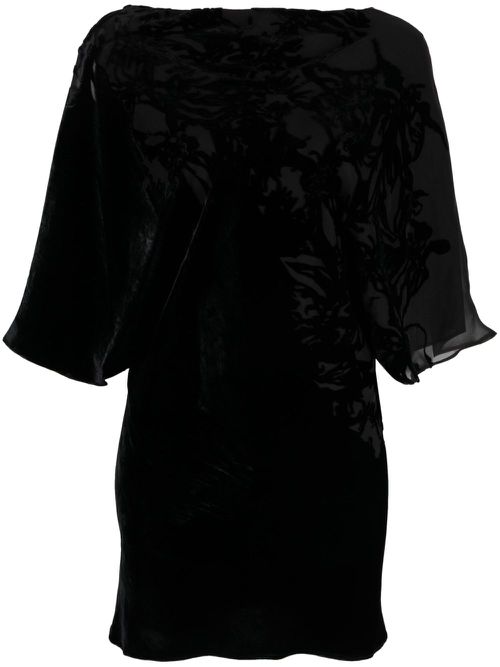 REV floral-print velvet dress - Black