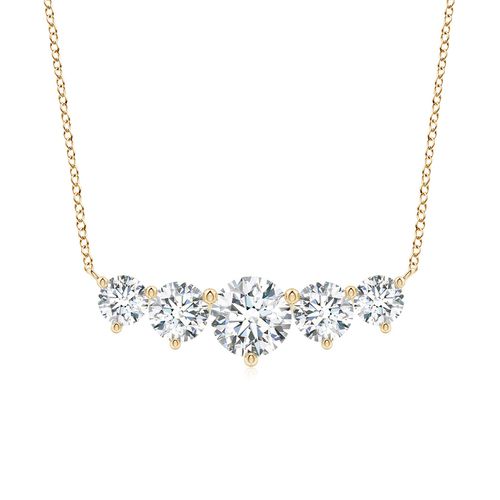 Angara 4.54 CTW Graduated Five Stone Round Lab-Grown Diamond Necklace in 14K Yellow Gold