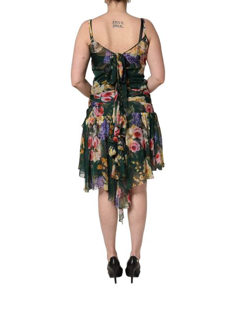 Floral Print Silk Dress — Green
