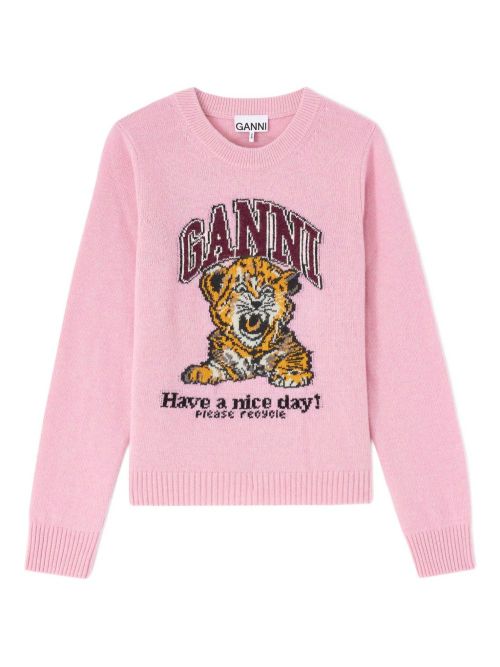 Tiger Graphic Wool Sweater — Pink