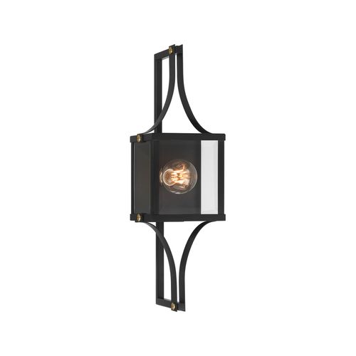 Raeburn 1-Light Outdoor Wall Lantern in Matte Black and Weathered Brushed Bra
