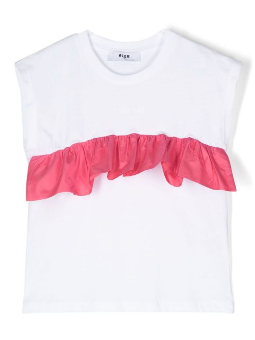 Ruffled-detail cotton T-shirt - White