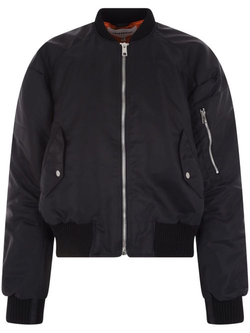 Mock-neck zip-up bomber jacket - Black