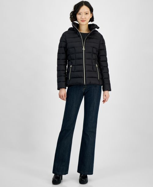 Michael Women's Hooded Zip Packable Puffer Coat - Black
