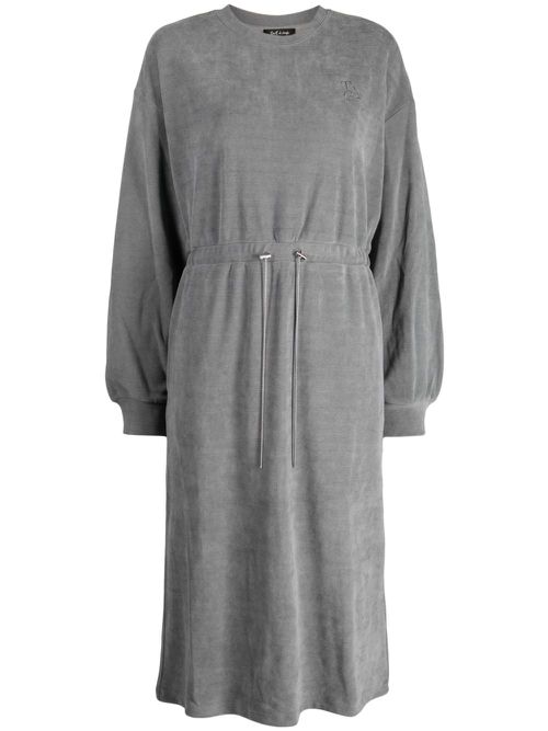 Logo-embroidered drawstring midi dress - Grey
