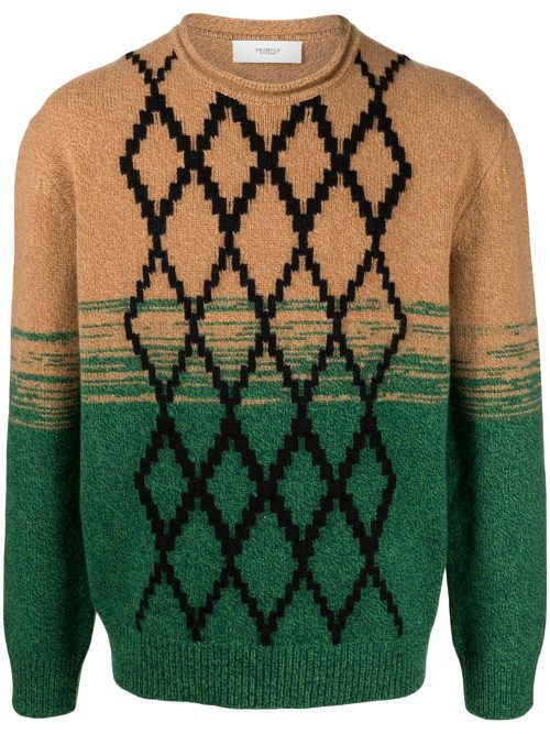 Argle-knit crew-neck jumper - Brown