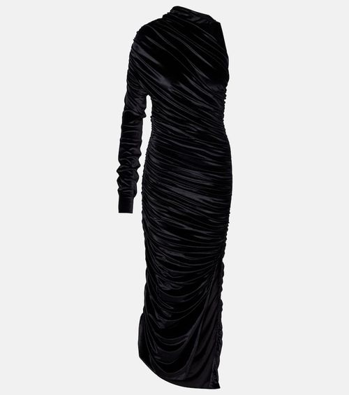 Asymmetric velvet jersey maxi dress