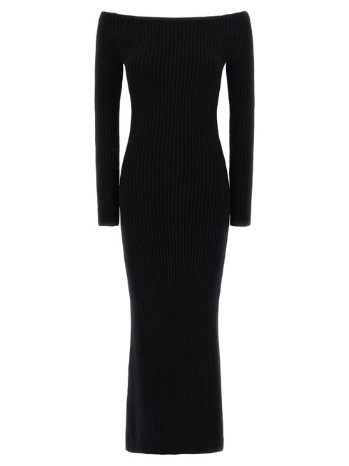 Ribbed Wool-Cashmere Blend Dress — Black