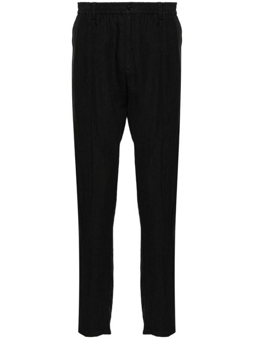 Mid-rise tapered linen trousers - Black