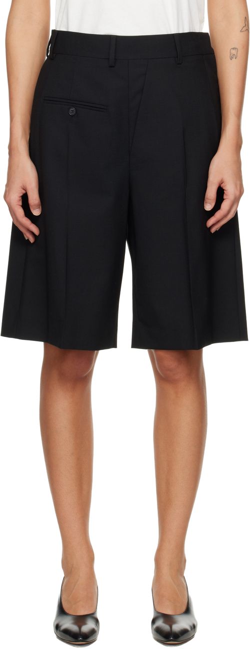 Black Wool-Blend Tailored Shorts