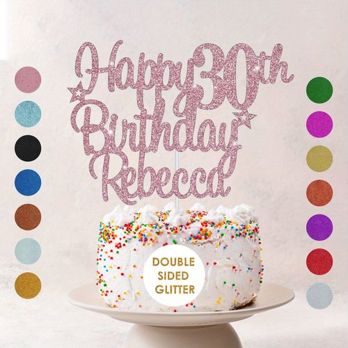 TEMU Customizable Glitter Cake Topper, Personalized Name And Age, Sparkle Decoration For , , , , Milestone Birthdays - Acrylic