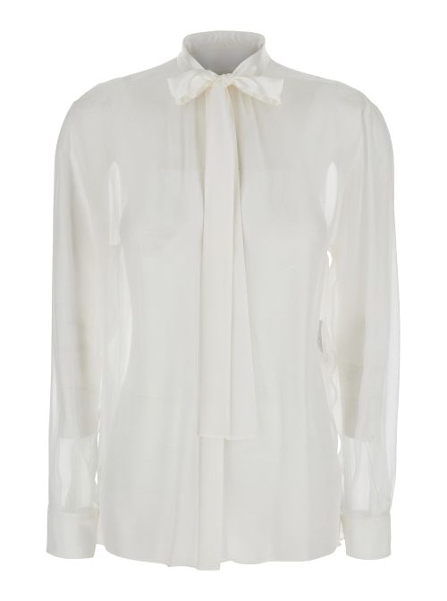 Pussy-Bow Silk Blouse — White