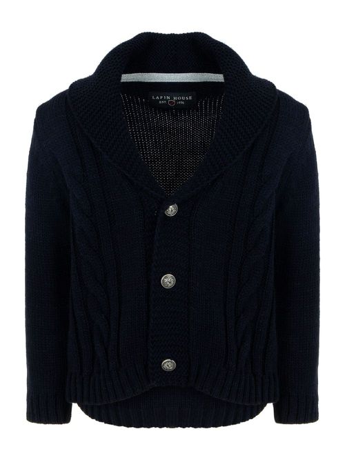 Shawl-lapel knitted cardigan - Blue