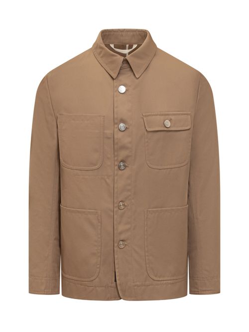 Brown Solid Shirt Collar Jacket