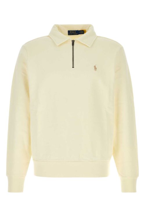Half-Zip Cotton Sweatshirt — Beige
