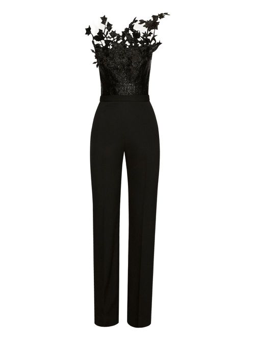 Floral-embroidered jumpsuit - Black