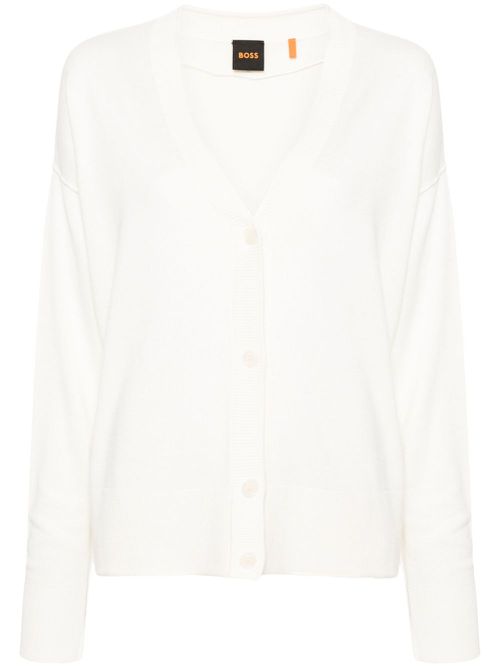 V-neck ribbed-knit cardigan - White