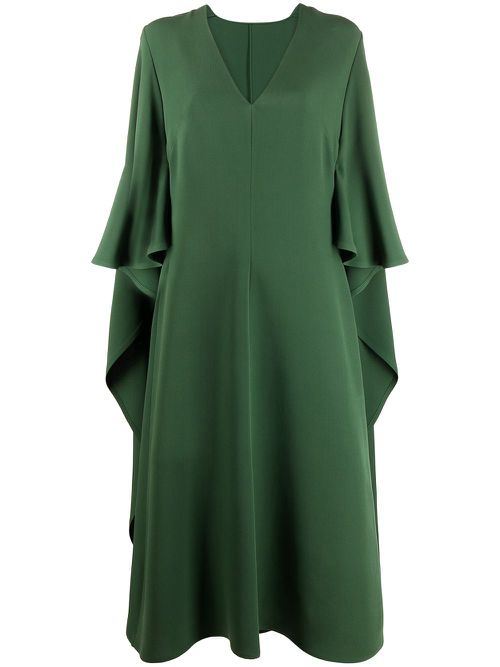 V-neck cape-style draped dress - Green