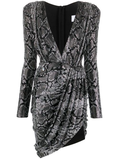 Plunging V-neck rhinestone minidress - Silver