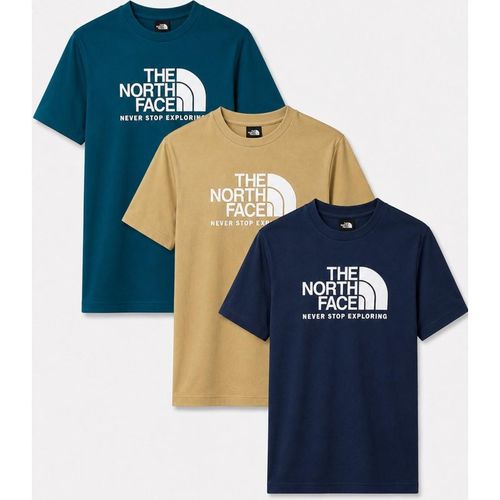 The North Face 3 Pack Mens New Peak SS T Shirt in Khaki / Midnight Petrol / Summit Navy - Multicolour Jersey - X-Large