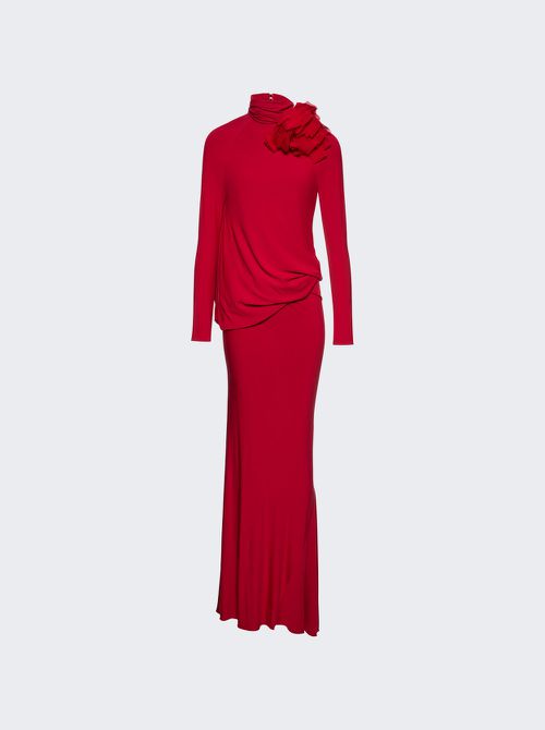Long Open Back Dress With High Neck Red