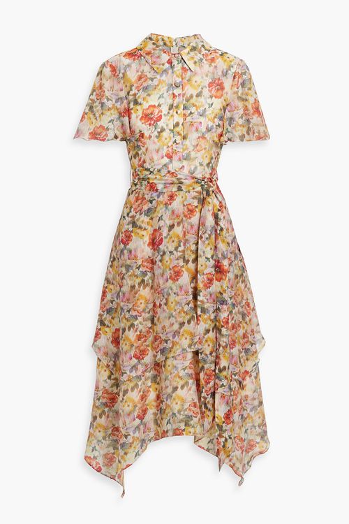 Belted floral-print voile midi shirt dress - Multicolor - US 6