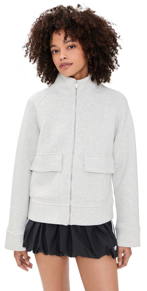 Wind Down Patch Pocket Zip Through Sweatshirt Ice Grey Marl