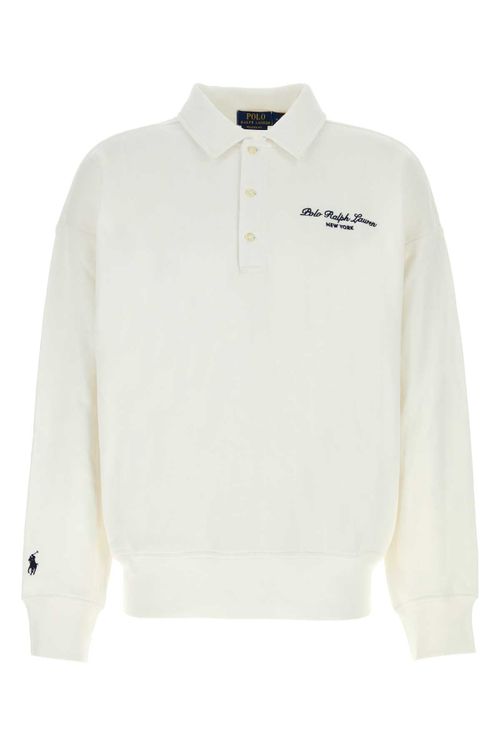 Cotton-Blend Polo Sweatshirt — White