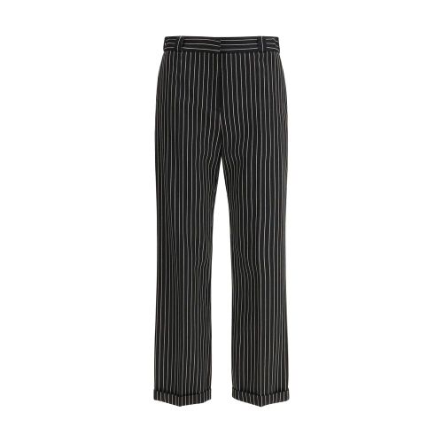 Striped Wool-Cotton Trousers — Black
