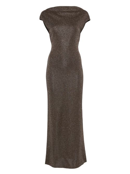 brown lurex dress Sandrine Lurex Knit Maxi Dress / Gold | MESHKI main image 1