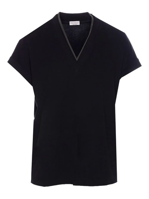 Monili Trim V-Neck Cotton T-Shirt