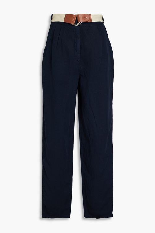 Belted Lyocell and linen-blend wide-leg pants