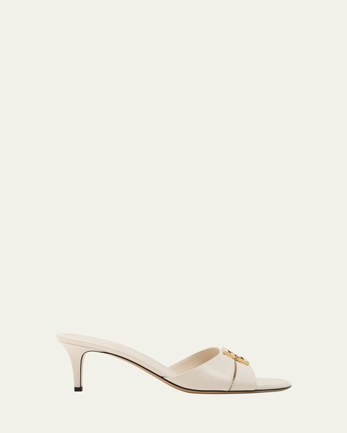 Fold Leather Kitten-Heel Sandals