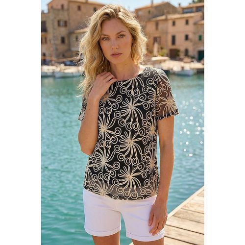 Roman Womens Embroidered Texture Top - Black