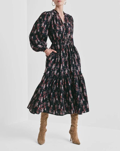 Bohemian Belt Dress In Midnight Paisley