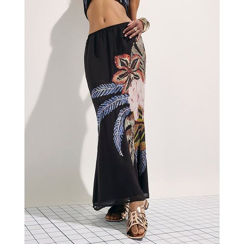 River Island Womens Maxi Skirt Black Beaded Floral Terry de Havilland Viscose