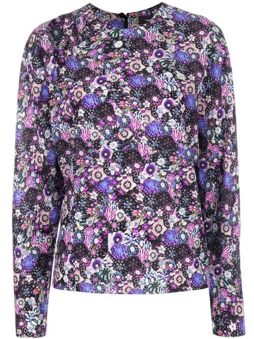 Floral-print stretch-silk blouse - Purple