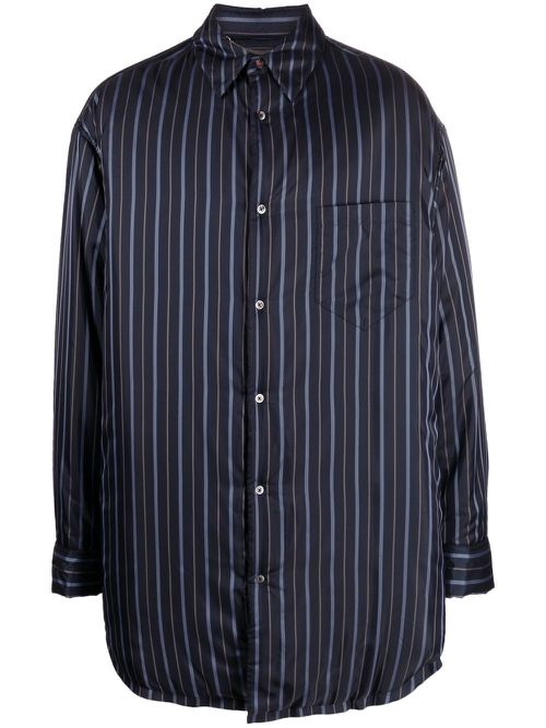 Padded stripe-print coat - Blue